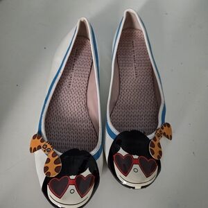 Marc By Marc Jacobs White Leather Ballet Flats Girl Cat Face Size EU40 US 10